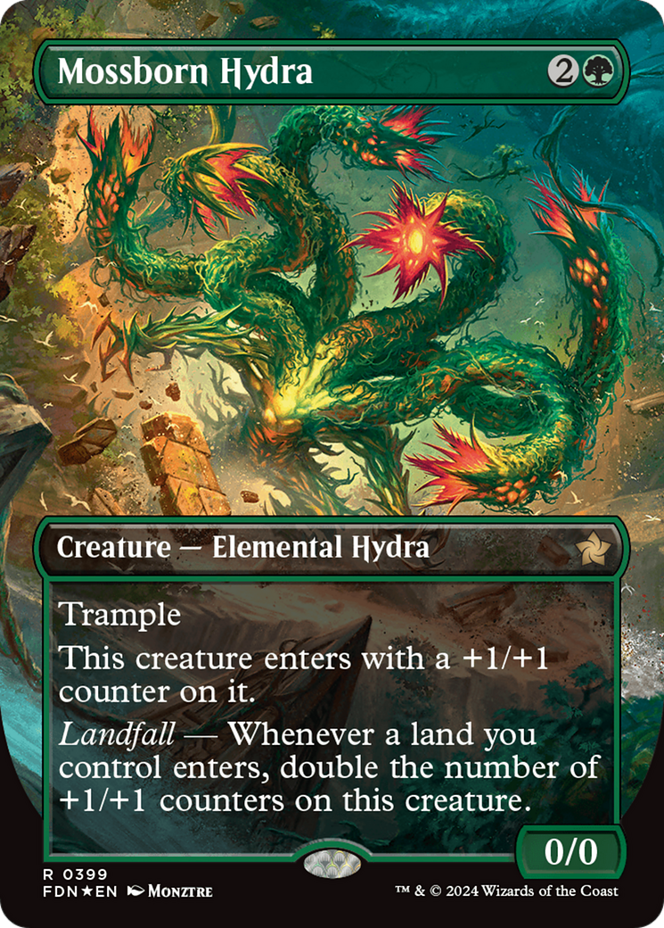 Mossborn Hydra (Borderless) (Mana Foil) [Foundations] | Gate City Games LLC