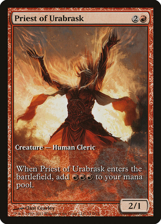 Priest of Urabrask (Game Day) (Full Art) [New Phyrexia Promos] | Gate City Games LLC
