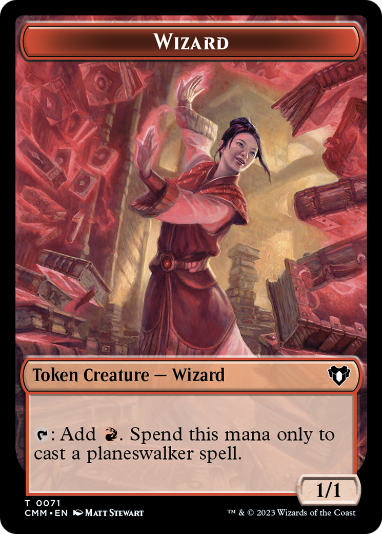 Chandra, Awakened Inferno Emblem // Wizard Double-Sided Token [Commander Masters Tokens] | Gate City Games LLC