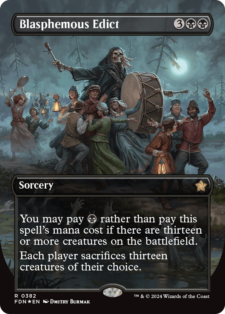 Blasphemous Edict (Borderless) (Mana Foil) [Foundations] | Gate City Games LLC