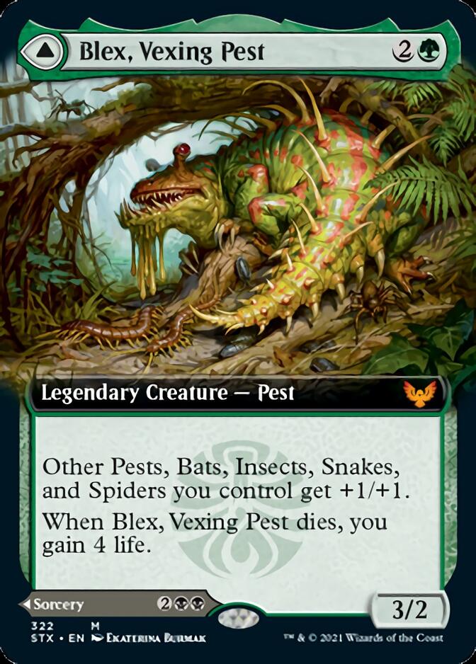 Blex, Vexing Pest // Search for Blex (Extended Art) [Strixhaven: School of Mages] | Gate City Games LLC