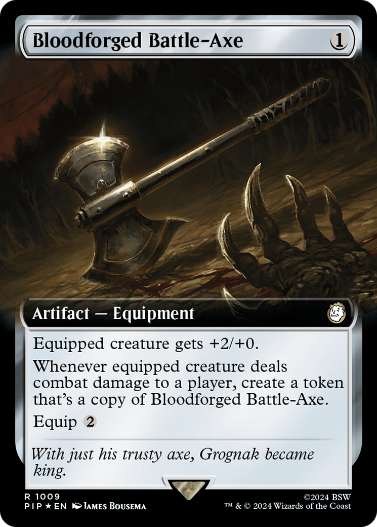 Bloodforged Battle-Axe (Extended Art) (Surge Foil) [Fallout] | Gate City Games LLC