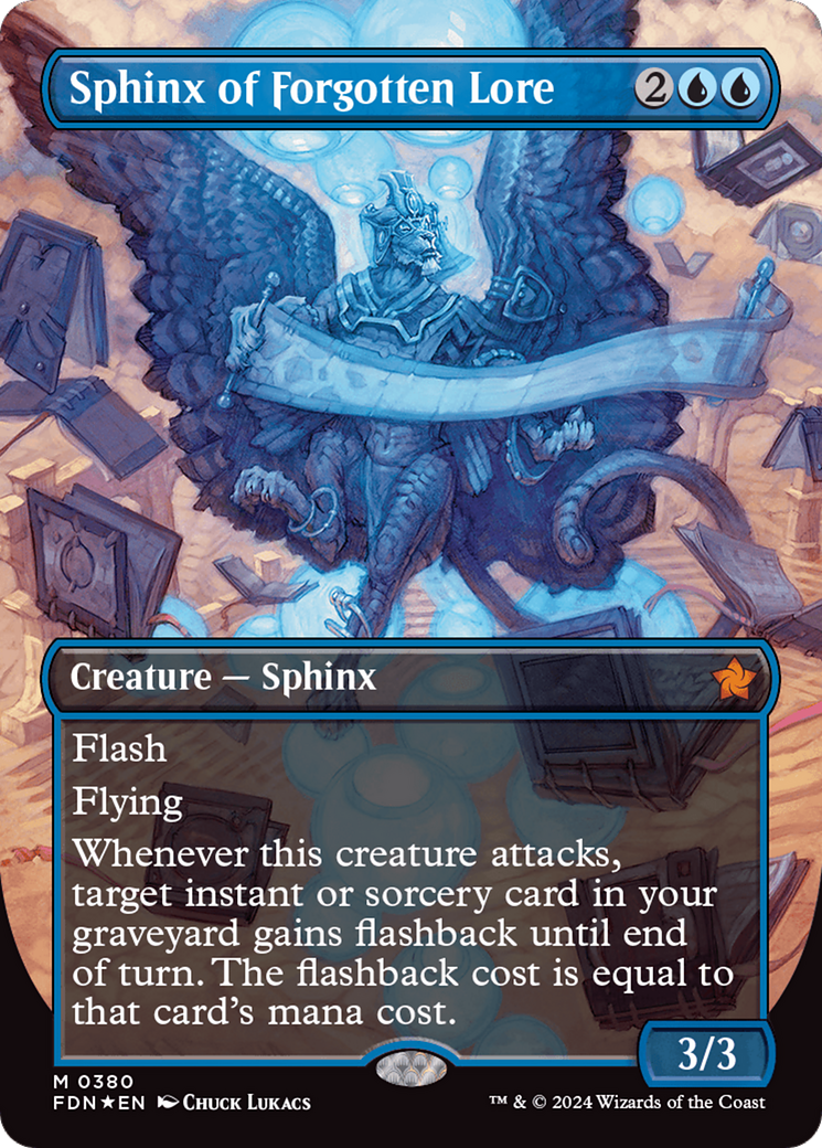 Sphinx of Forgotten Lore (Borderless) (Mana Foil) [Foundations] | Gate City Games LLC