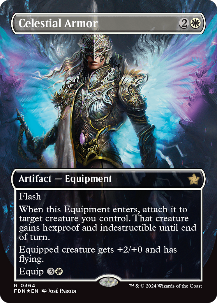 Celestial Armor (Borderless) (Mana Foil) [Foundations] | Gate City Games LLC