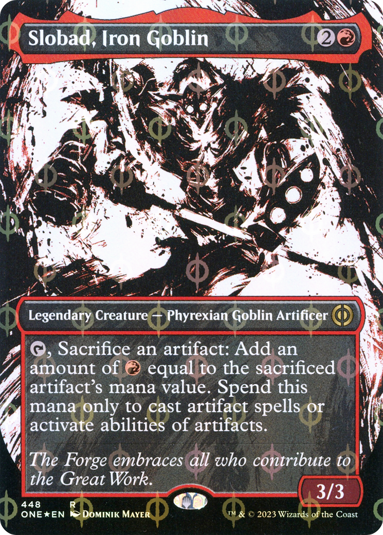 Slobad, Iron Goblin (Borderless Ichor Step-and-Compleat Foil) [Phyrexia: All Will Be One] | Gate City Games LLC