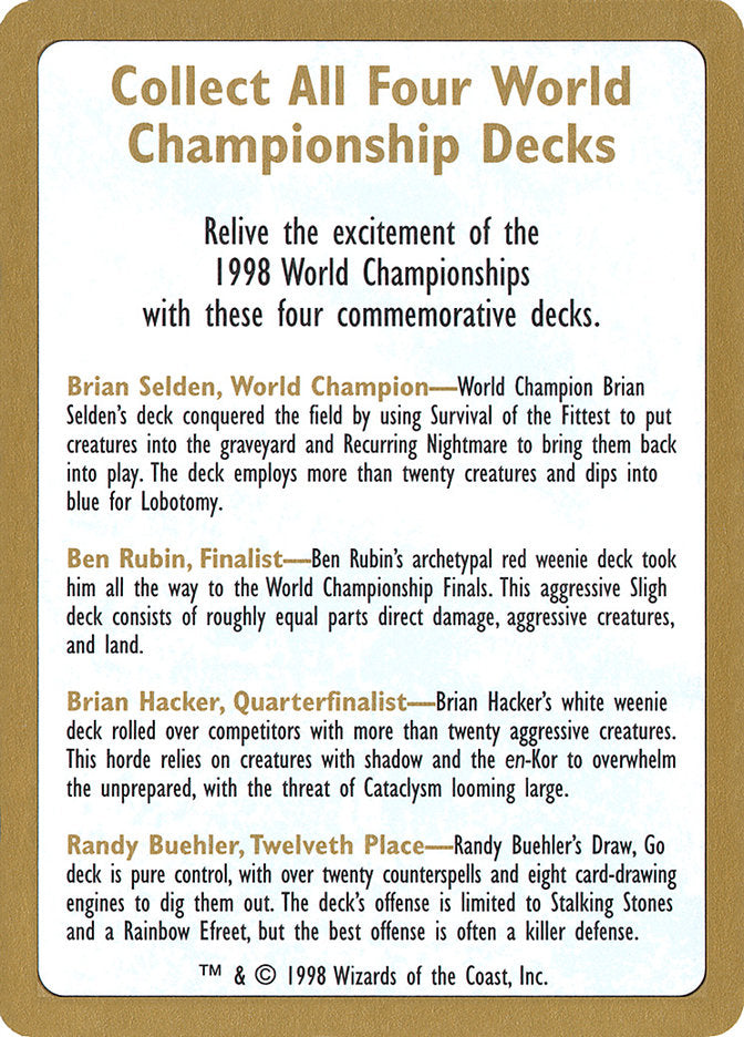 1998 World Championships Ad [World Championship Decks 1998] | Gate City Games LLC