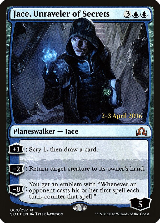 Jace, Unraveler of Secrets [Shadows over Innistrad Prerelease Promos] | Gate City Games LLC