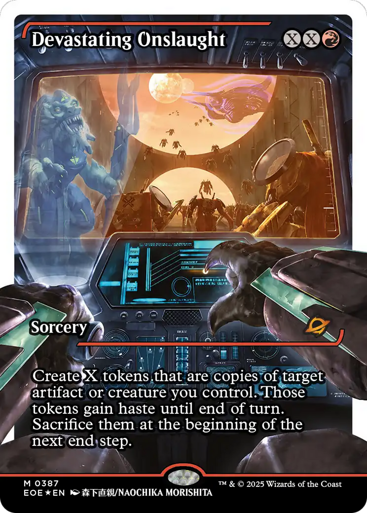 Devastating Onslaught (0387) (Showcase) (Fracture Foil) [Edge of Eternities] | Gate City Games LLC