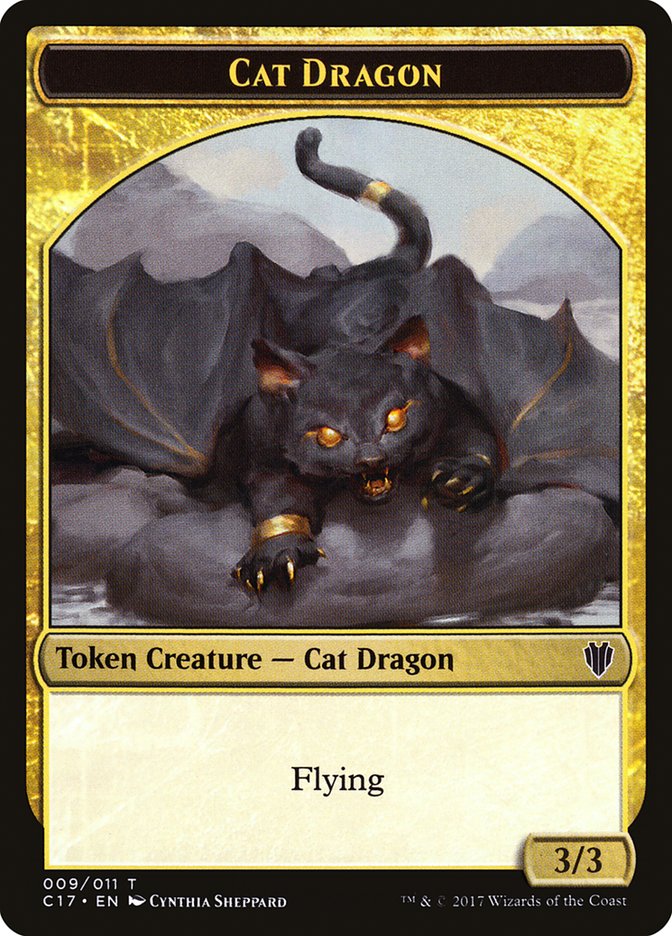 Gold // Cat Dragon Double-Sided Token [Commander 2017 Tokens] | Gate City Games LLC