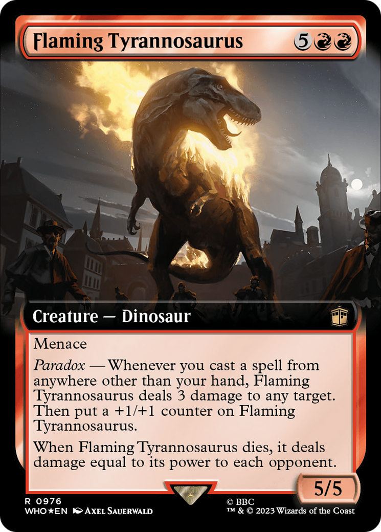 Flaming Tyrannosaurus (Extended Art) (Surge Foil) [Doctor Who] | Gate City Games LLC