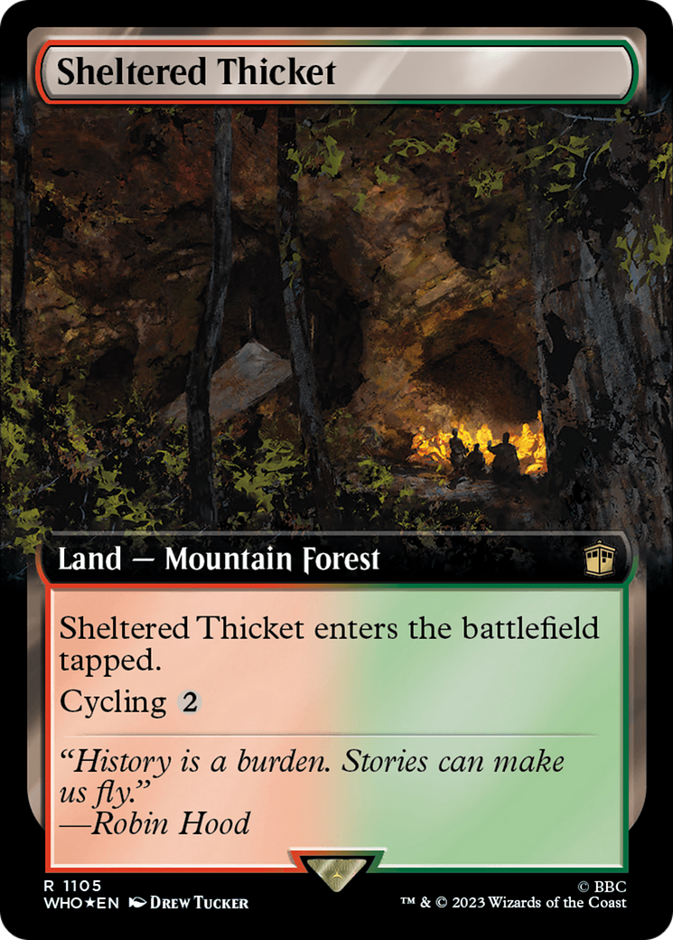 Sheltered Thicket (Extended Art) (Surge Foil) [Doctor Who] | Gate City Games LLC