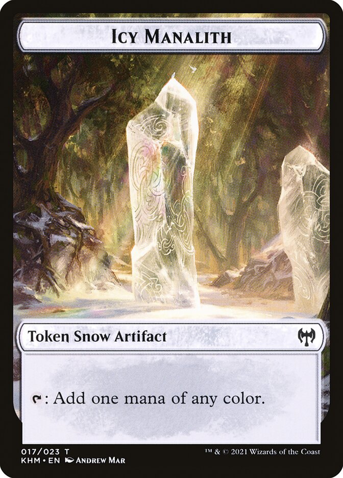 Human Warrior // Icy Manalith Double-Sided Token [Kaldheim Tokens] | Gate City Games LLC