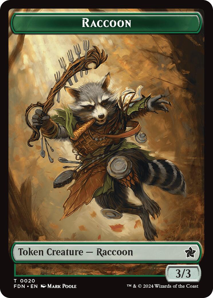 Elf Warrior // Raccoon Doubled-Sided Token [Foundations Tokens] | Gate City Games LLC