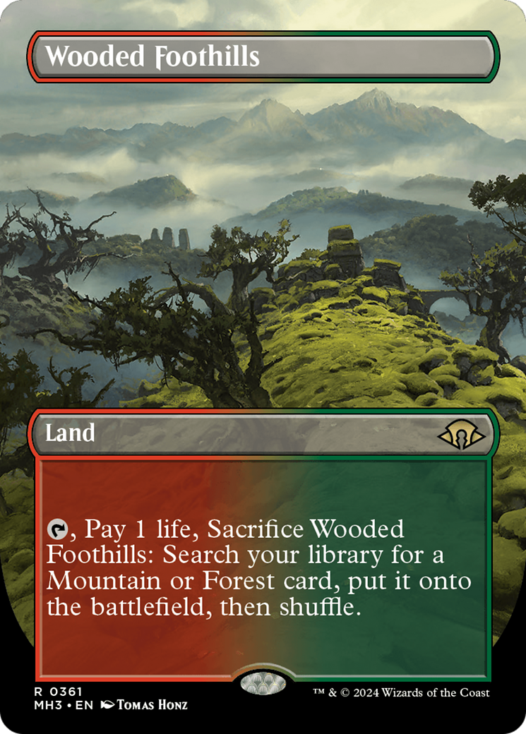 Wooded Foothills (Borderless) [Modern Horizons 3] | Gate City Games LLC