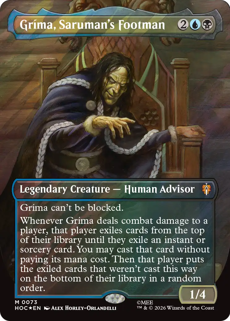 Grima, Saruman's Footman (Borderless) (Surge Foil) [The Hobbit: Eternal-Legal] | Gate City Games LLC