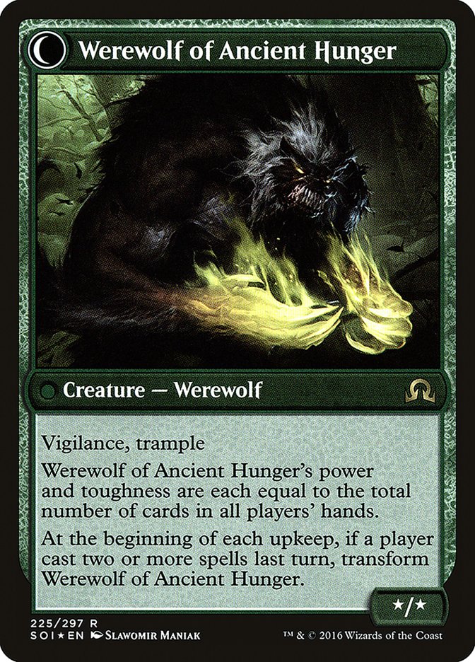 Sage of Ancient Lore // Werewolf of Ancient Hunger [Shadows over Innistrad Prerelease Promos] | Gate City Games LLC