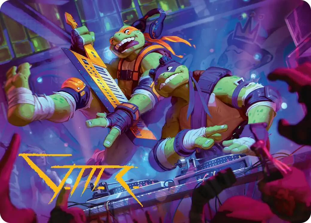 Mikey & Don, Party Planners Art Card (Gold-Stamped Signature) [Teenage Mutant Ninja Turtles Art Series] | Gate City Games LLC