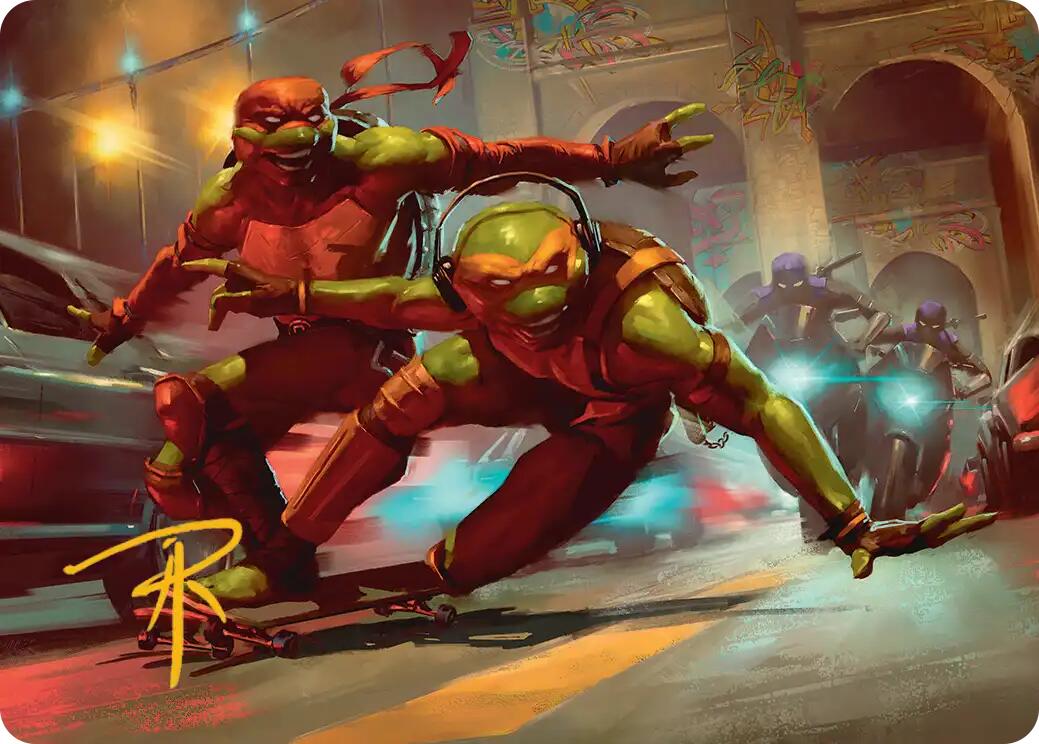 Raph & Mikey, Troublemakers Art Card (Gold-Stamped Signature) [Teenage Mutant Ninja Turtles Art Series] | Gate City Games LLC