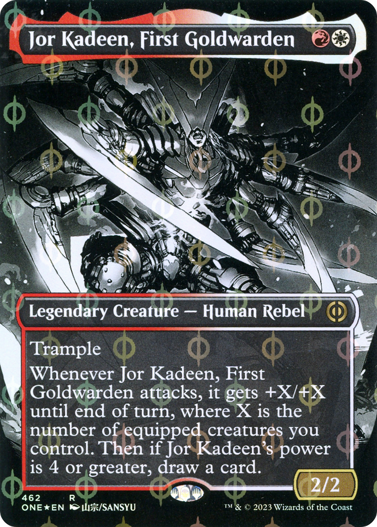 Jor Kadeen, First Goldwarden (Borderless Manga Step-and-Compleat Foil) [Phyrexia: All Will Be One] | Gate City Games LLC