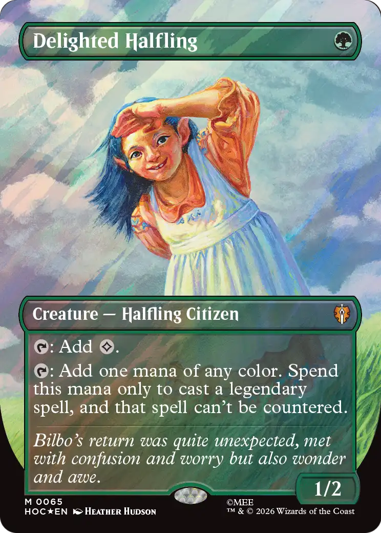 Delighted Halfling (Borderless) (Surge Foil) [The Hobbit] | Gate City Games LLC
