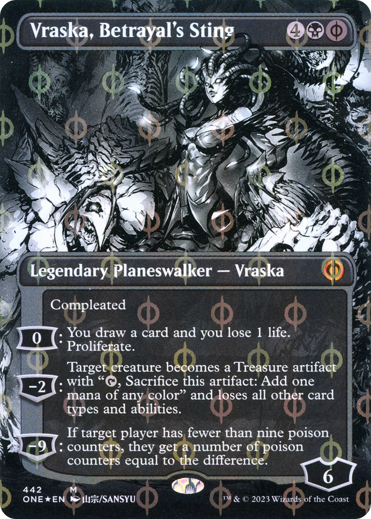 Vraska, Betrayal's Sting (Borderless Manga Step-and-Compleat Foil) [Phyrexia: All Will Be One] | Gate City Games LLC