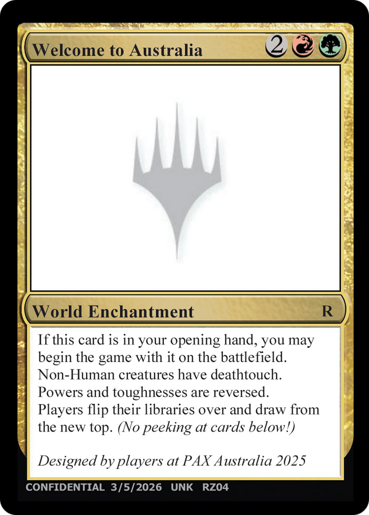 Welcome to Australia [Unknown Event] | Gate City Games LLC