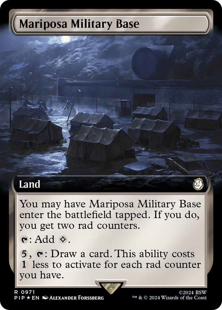 Mariposa Military Base (Extended Art) (Surge Foil) [Fallout] | Gate City Games LLC