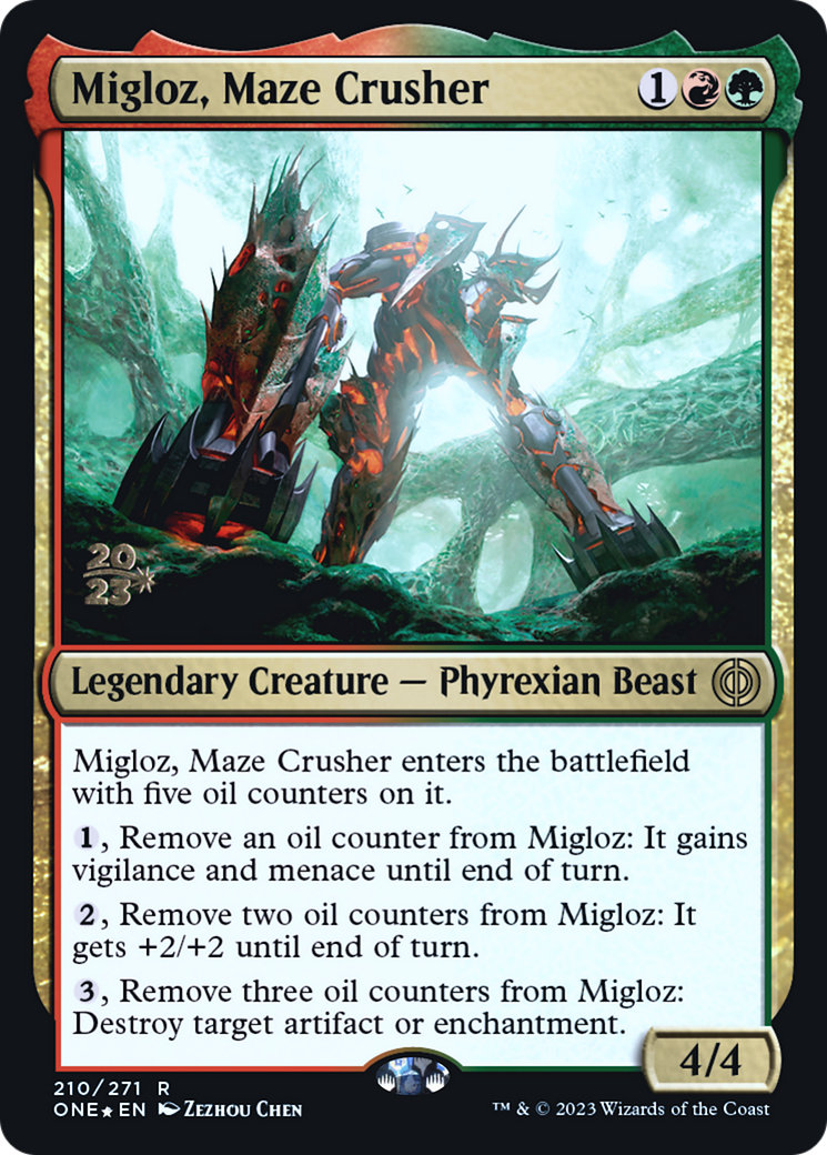 Migloz, Maze Crusher [Phyrexia: All Will Be One Prerelease Promos] | Gate City Games LLC
