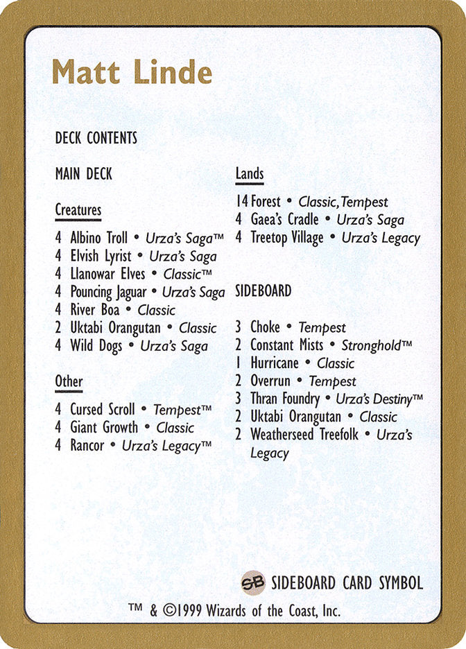 Matt Linde Decklist [World Championship Decks 1999] | Gate City Games LLC