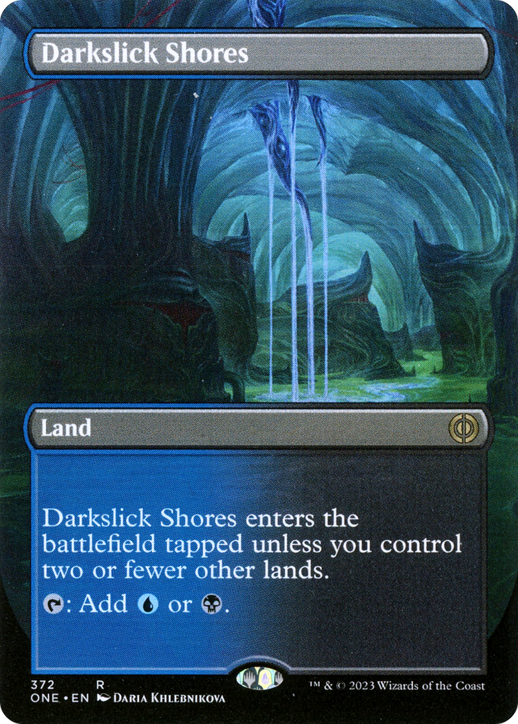 Darkslick Shores (Borderless Alternate Art) [Phyrexia: All Will Be One] | Gate City Games LLC