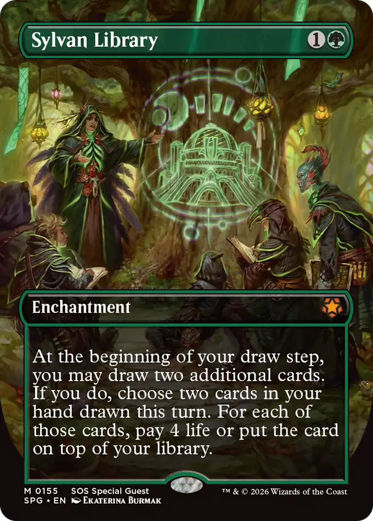 Sylvan Library (Borderless) [Secrets of Strixhaven Special Guests] | Gate City Games LLC