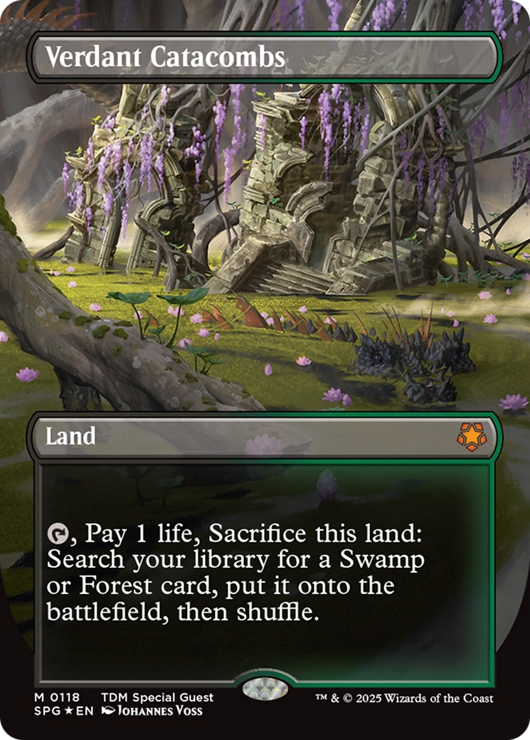 Verdant Catacombs (Borderless) (Dragonscale Foil) [Tarkir: Dragonstorm Special Guests] | Gate City Games LLC