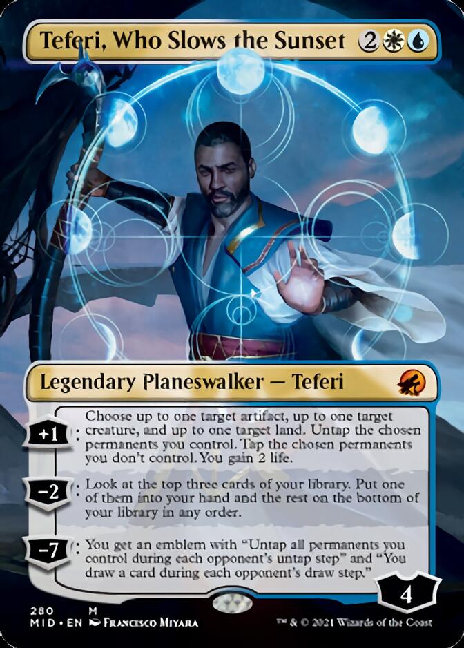 Teferi, Who Slows the Sunset (Borderless) [Innistrad: Midnight Hunt] | Gate City Games LLC