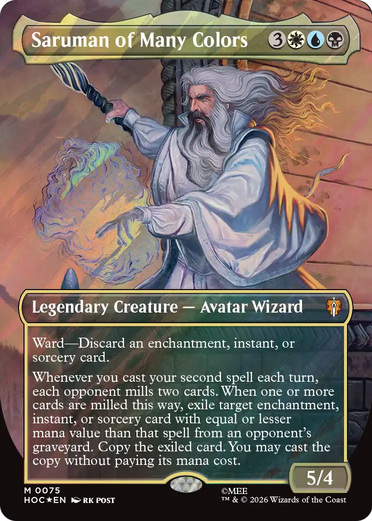 Saruman of Many Colors (Borderless) (Surge Foil) [The Hobbit: Eternal-Legal] | Gate City Games LLC