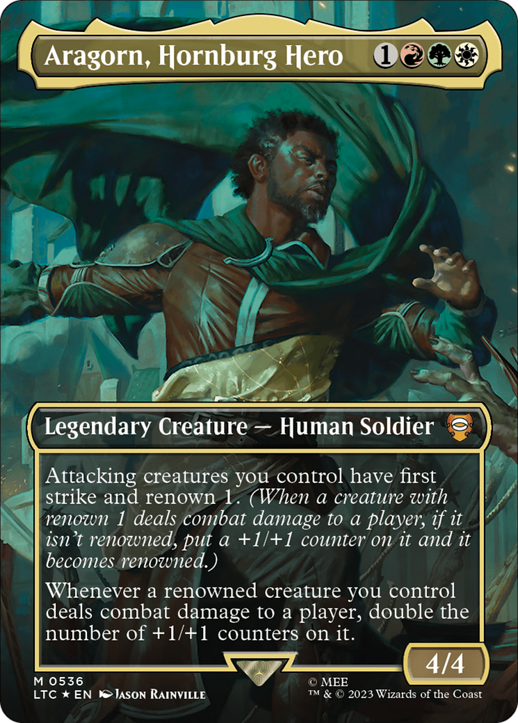 Aragorn, Hornburg Hero (Borderless) (Surge Foil) [The Lord of the Rings: Tales of Middle-Earth Commander] | Gate City Games LLC