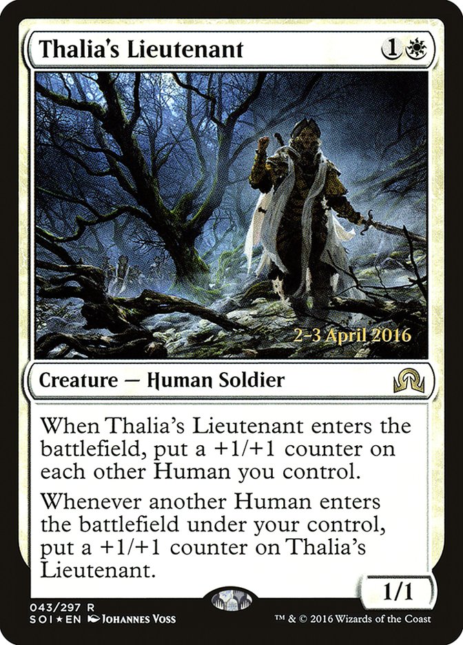 Thalia's Lieutenant [Shadows over Innistrad Prerelease Promos] | Gate City Games LLC