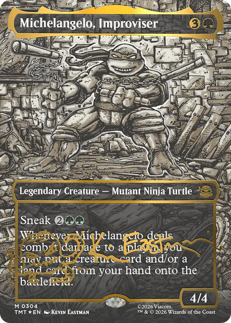 Michelangelo, Improviser (Borderless) (Gold-Stamped Signature) [Teenage Mutant Ninja Turtles] | Gate City Games LLC