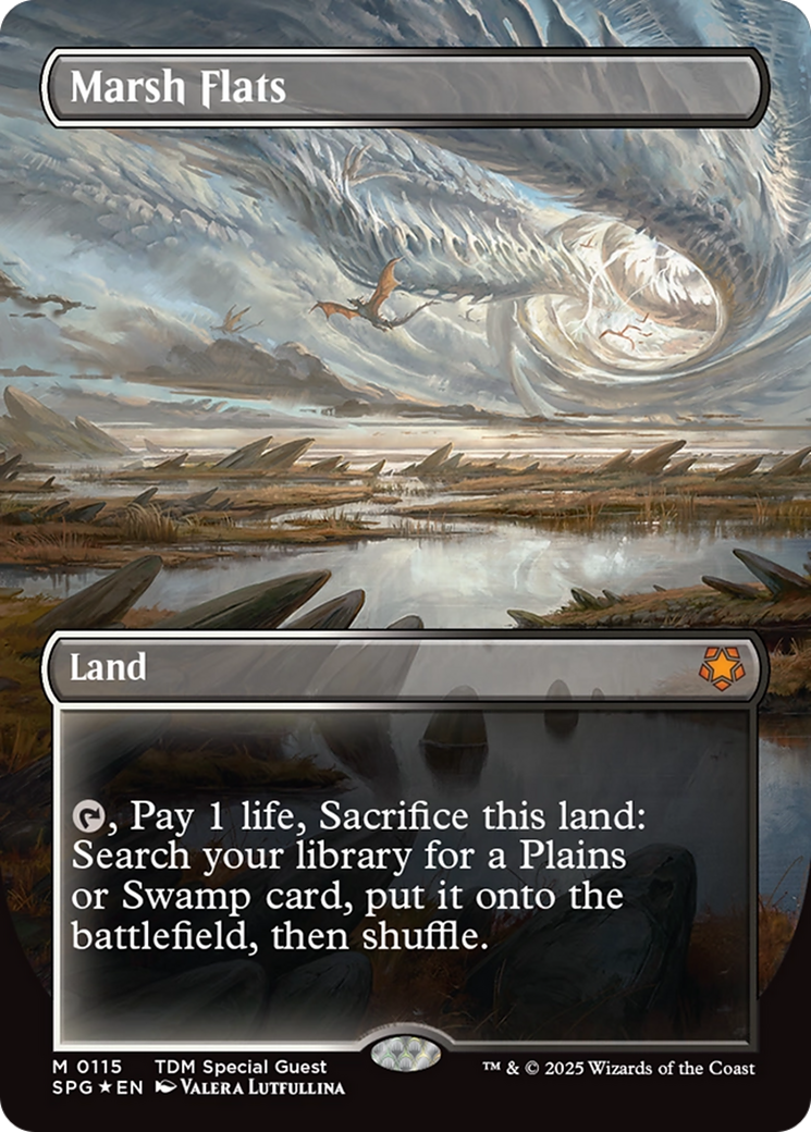 Marsh Flats (Borderless) (Dragonscale Foil) [Tarkir: Dragonstorm Special Guests] | Gate City Games LLC
