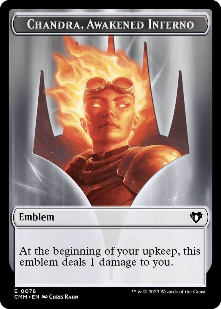 Chandra, Awakened Inferno Emblem // Wizard Double-Sided Token [Commander Masters Tokens] | Gate City Games LLC