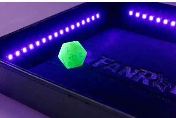 FanRoll Shadow Light Blacklight Dice Tray with d20 black | Gate City Games LLC