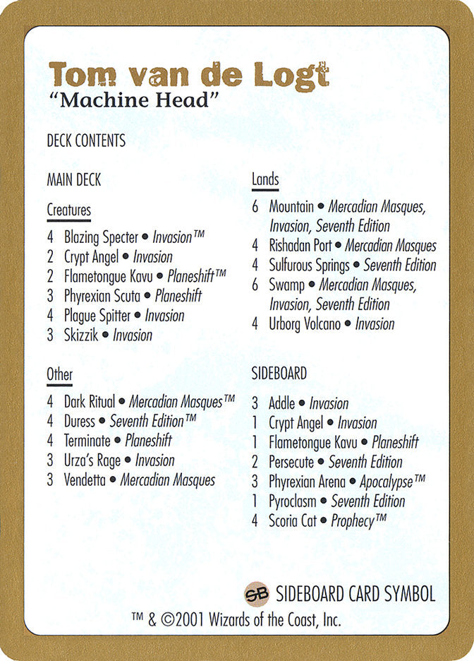 Tom van de Logt Decklist [World Championship Decks 2001] | Gate City Games LLC
