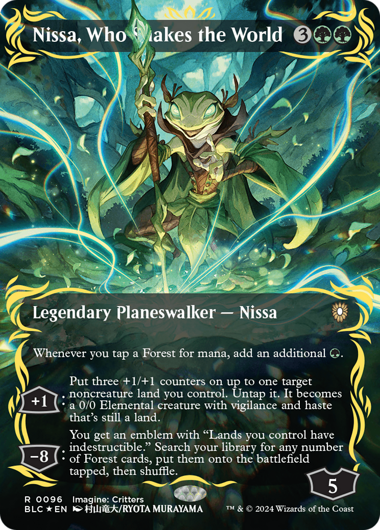 Nissa, Who Shakes the World (Borderless) (Raised Foil) [Bloomburrow Commander] | Gate City Games LLC