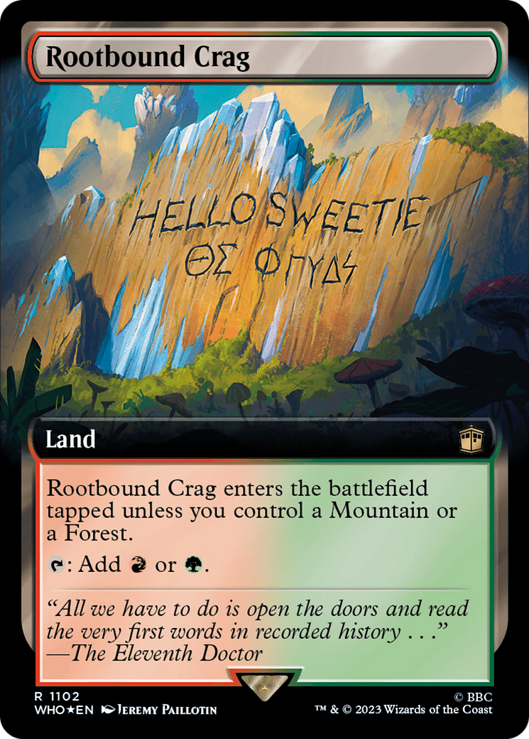 Rootbound Crag (Extended Art) (Surge Foil) [Doctor Who] | Gate City Games LLC