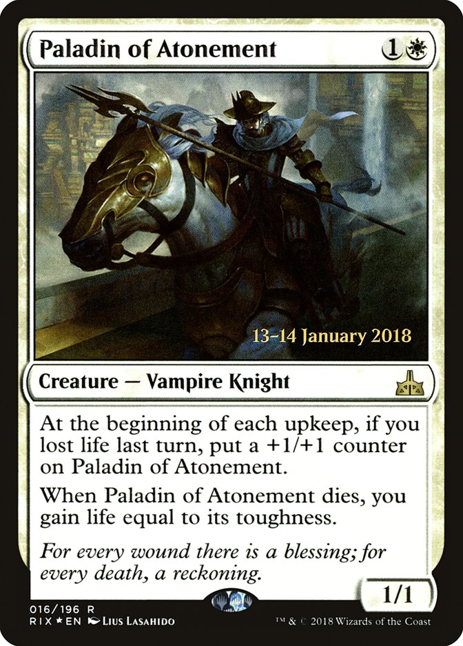 Paladin of Atonement [Rivals of Ixalan Prerelease Promos] | Gate City Games LLC