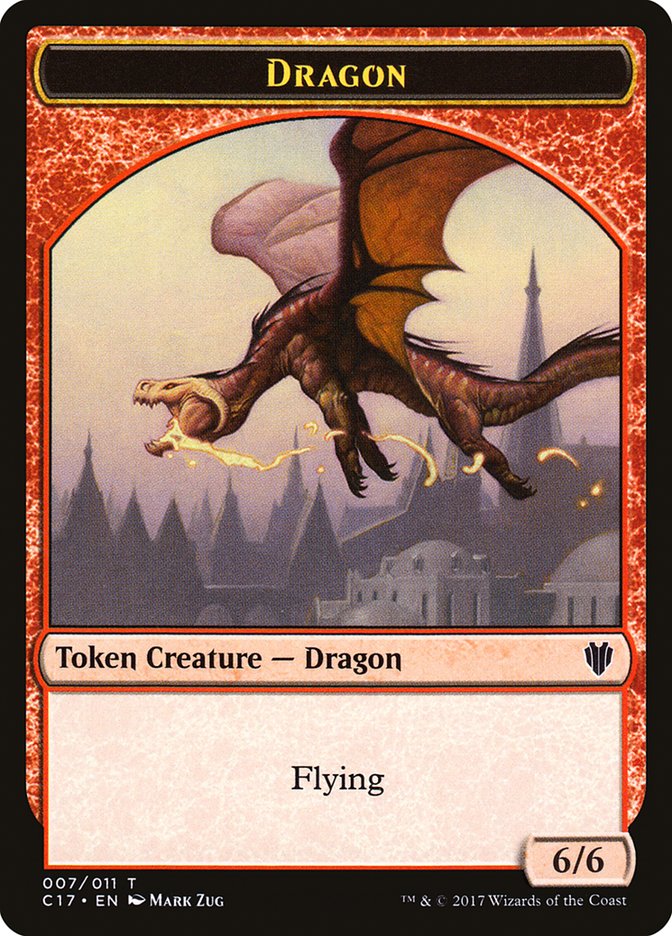 Dragon (007) // Gold (010) Double-Sided Token [Commander 2017 Tokens] | Gate City Games LLC
