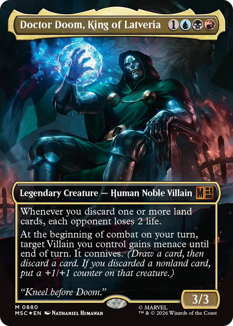 Doctor Doom, King of Latveria (Borderless) (Surge Foil) [Marvel Super Heroes Commander] | Gate City Games LLC