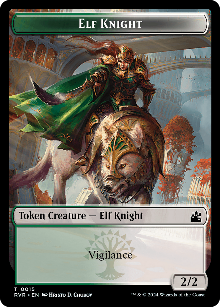Elf Knight // Spirit (0004) Double-Sided Token [Ravnica Remastered Tokens] | Gate City Games LLC