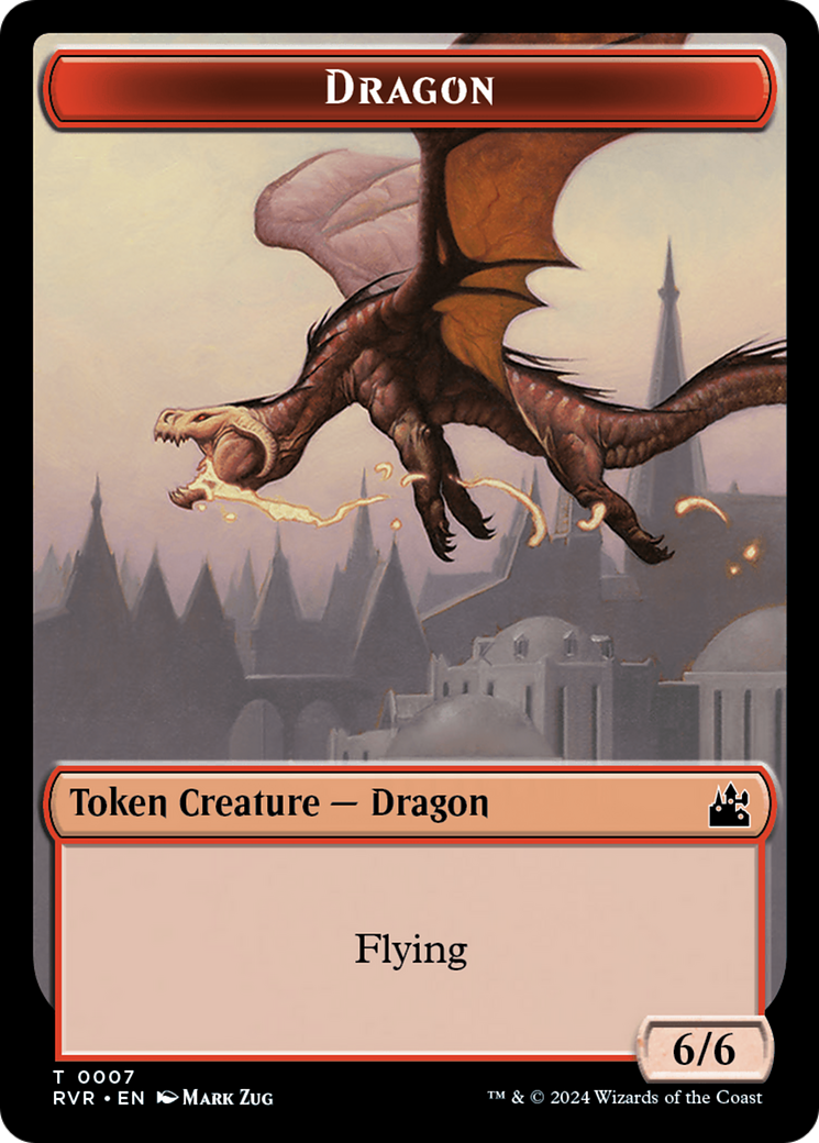 Elf Knight // Dragon Double-Sided Token [Ravnica Remastered Tokens] | Gate City Games LLC