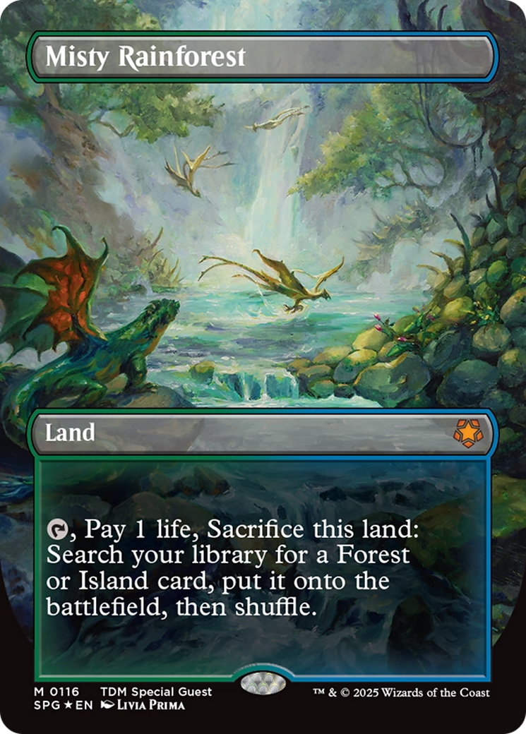 Misty Rainforest (Borderless) (Dragonscale Foil) [Tarkir: Dragonstorm Special Guests] | Gate City Games LLC