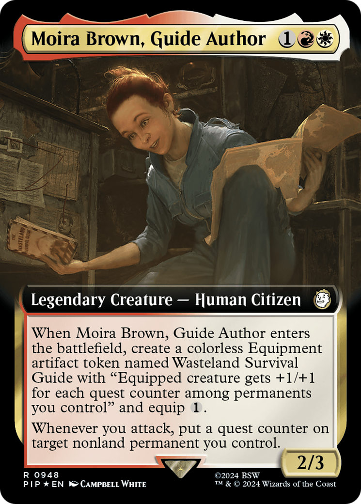 Moira Brown, Guide Author (Extended Art) (Surge Foil) [Fallout] | Gate City Games LLC